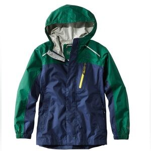 L.L. Bean Kids' Trail Model Rain Jacket, Color: Night/Emerald Spruce, Size:10-12